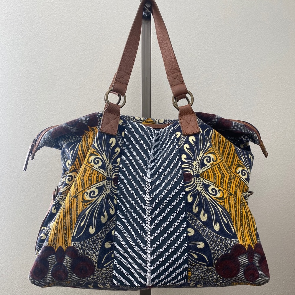 Anthropologie Jasper & Jeera  Weekender Travel Tote Bag  Beaded Ikat Print